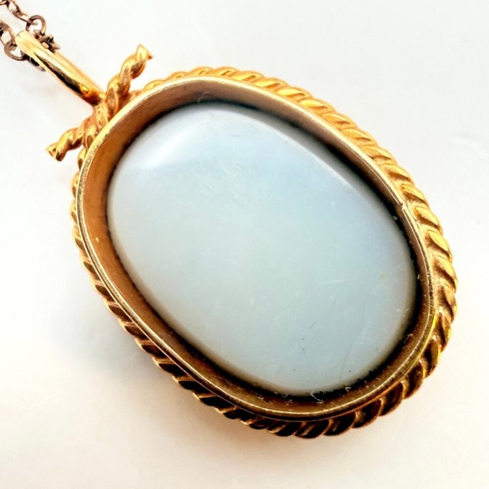 Vtg 9K Gold Australian Opal Doublet Pendant Necklace Twisted Rope 15.8ct - 19" - Picture 4 of 9